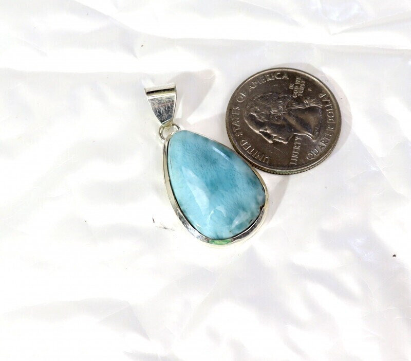 Excellent Natural Sky Blue Larimar .925 Sterling Silver Pendant 1.5inch – photo 3