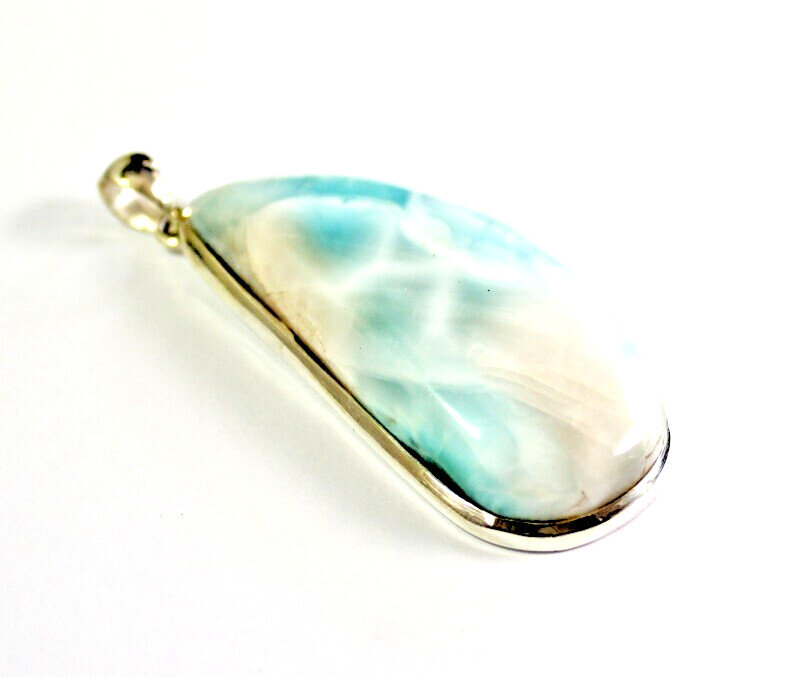 Biggest 2.1inch Natural Sky Blue Larimar .925 Sterling Silver Pendant 27gram