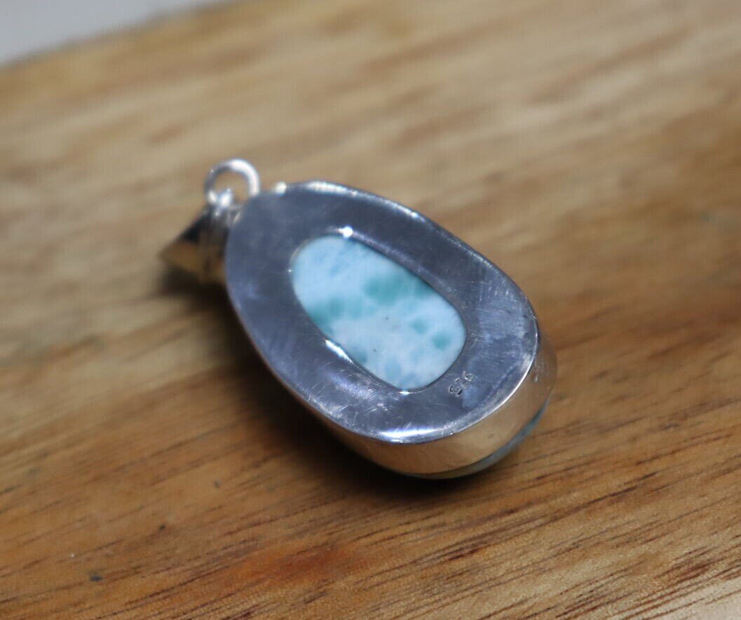 Beautiful Natural Light Blue Larimar .925 Sterling Silver Pendant 46mm – photo 7