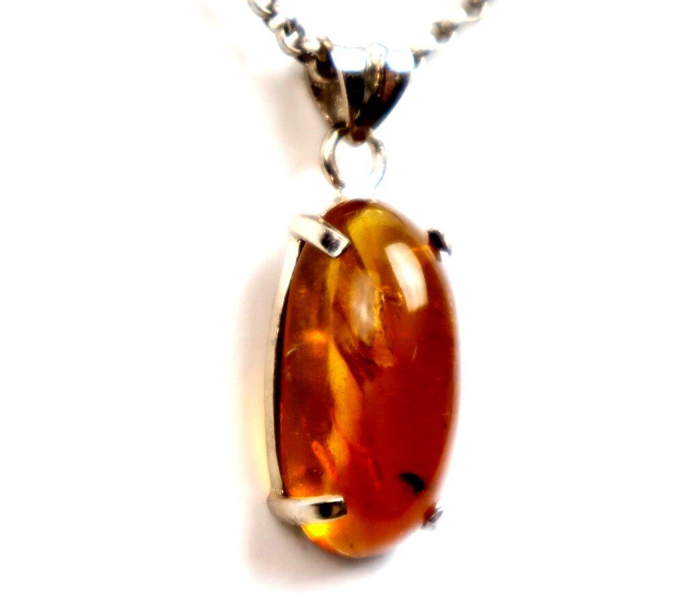 Finest Natural Clear Orange Amber Fossil Wasp Insect 925 Sterling Silver Pendant – photo 7