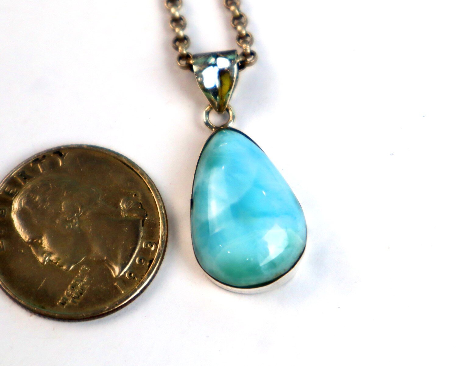 Excellent Natural Sky Blue Larimar .925 Sterling Silver Pendant 34mm – photo 7