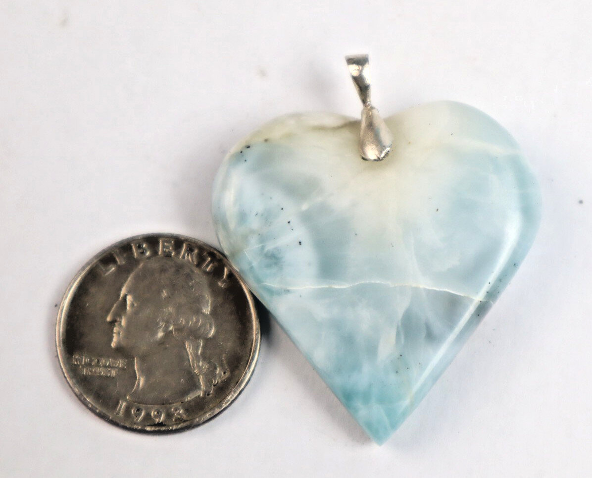 Impressive Natural Light Blue Larimar .925 Sterling Silver Heart Pendant 46mm – photo 4