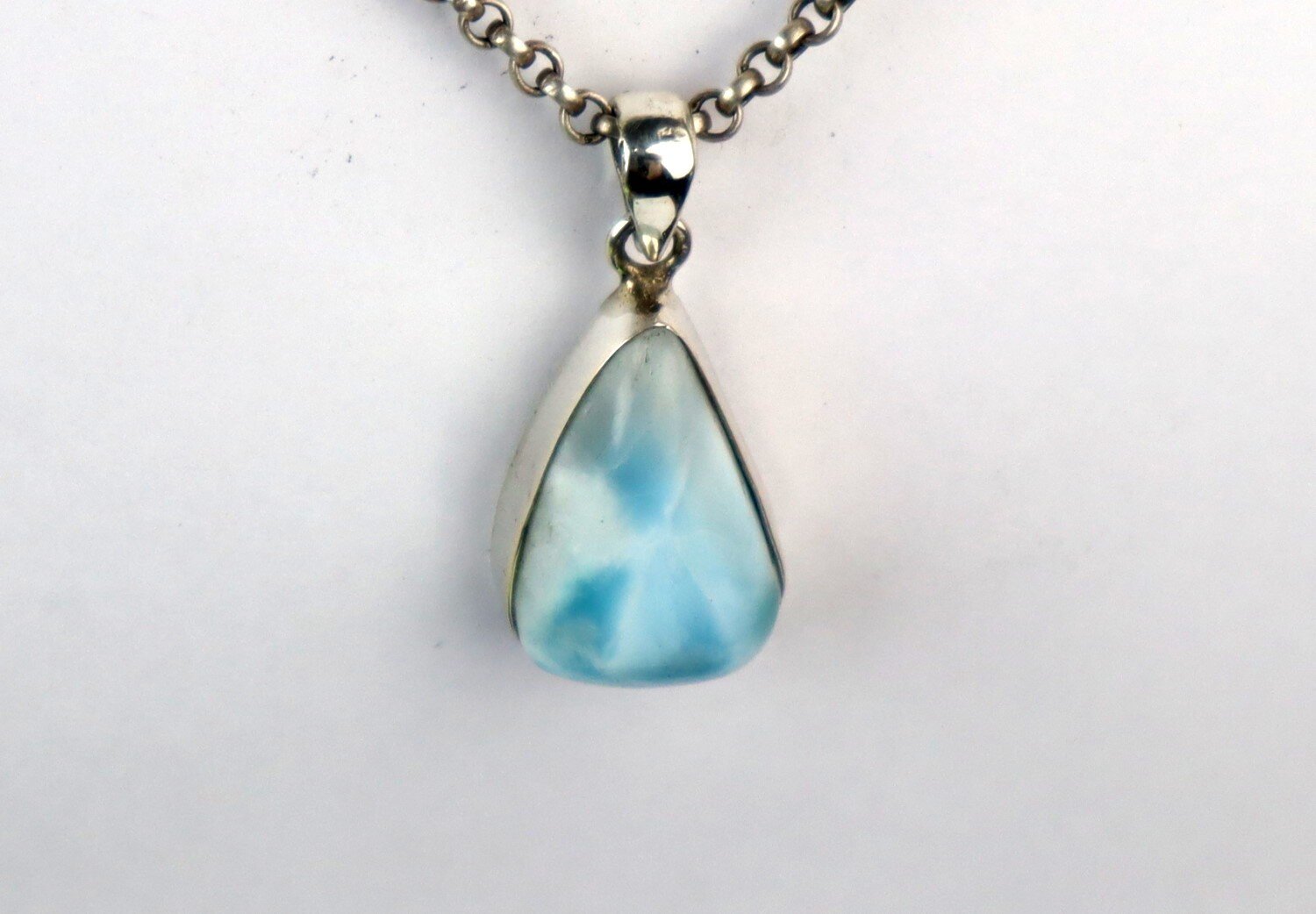 Exquisite Natural Sky Blue Larimar .925 Sterling Silver Pendant 30mm – photo 3