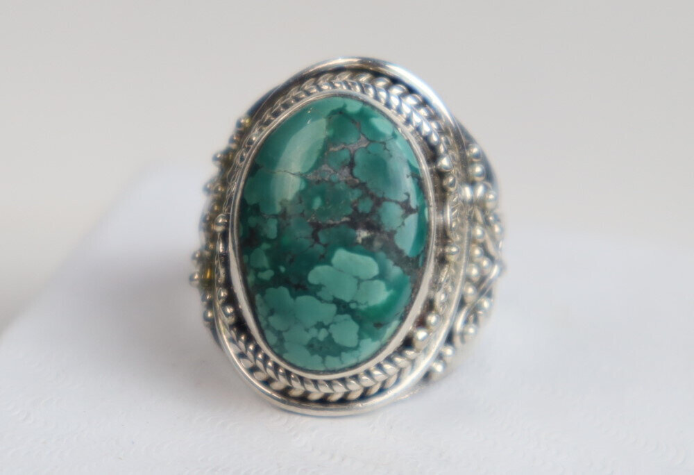 Exquisite Natural Deep Green Turquoise .925 Sterling Silver Ring #8.5 – photo 7