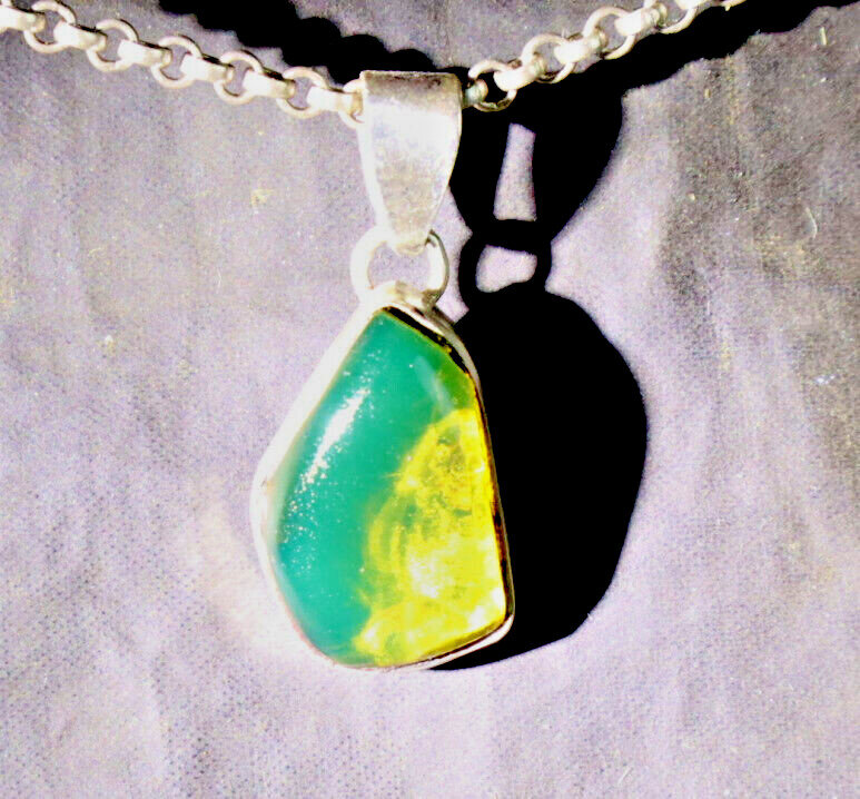 Finest Natural Clear Ocean Green Amber .925 Sterling Silver Pendant 29mm – photo 4