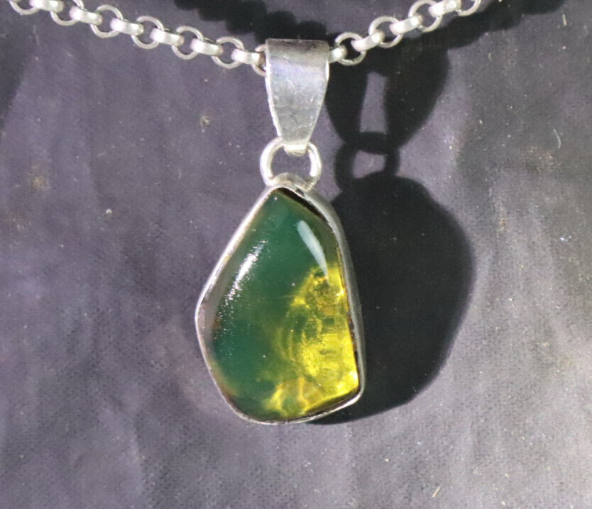 Finest Natural Clear Ocean Green Amber .925 Sterling Silver Pendant 29mm – photo 5