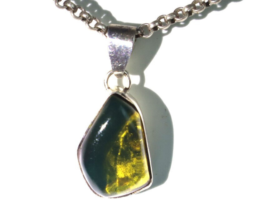 Finest Natural Clear Ocean Green Amber .925 Sterling Silver Pendant 29mm – photo 12