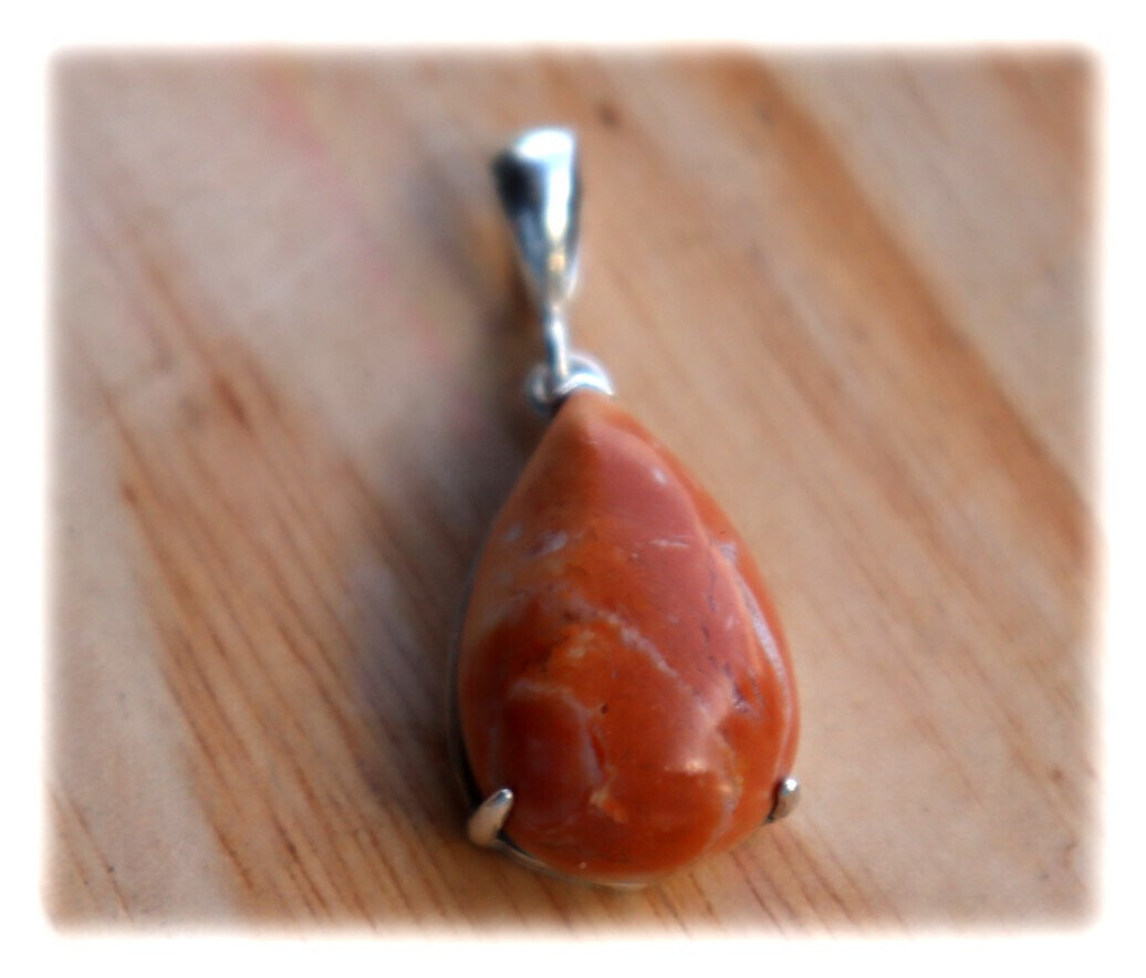 Exquisite Natural Handcrafted Orange Red Jasper .925 Sterling Silver Pendant 34mm – photo 7