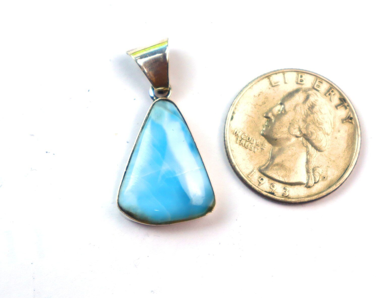 Beautiful Natural Sky Blue Larimar solid .925 Sterling Silver Pendant 33mm – photo 5