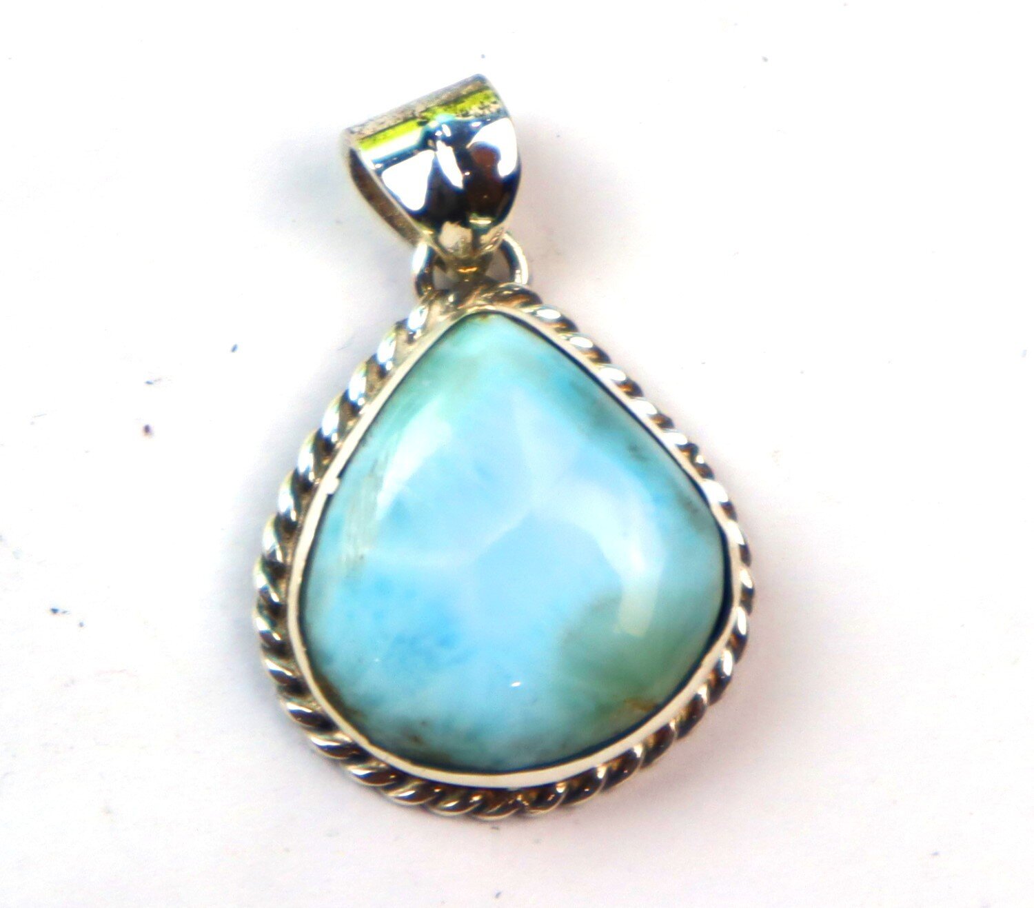 Charming Design Natural Sky Blue Larimar .925 Sterling Silver Pendant 30mm – photo 3