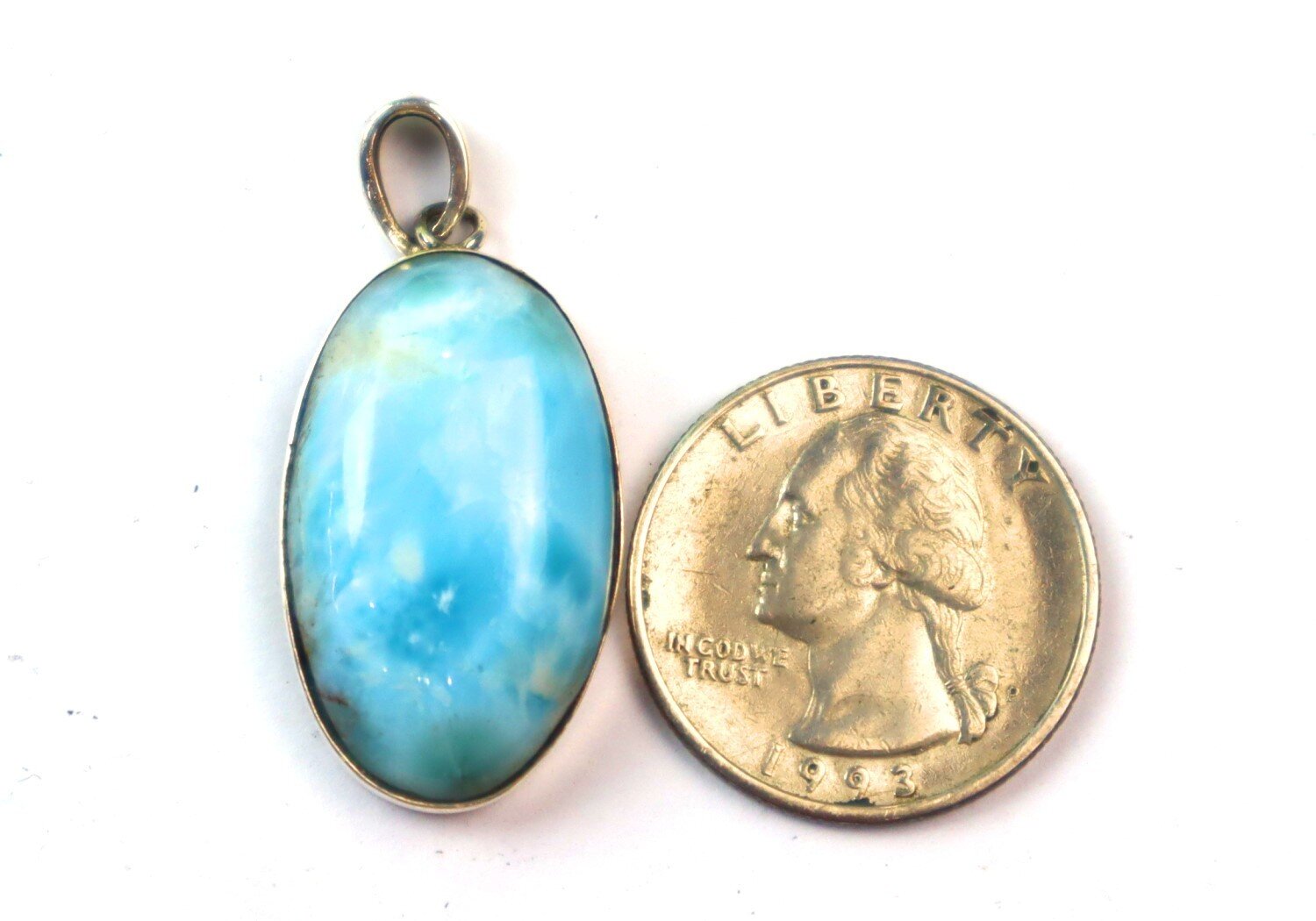 Charming Design Natural Deep Blue Larimar .925 Sterling Silver Pendant 38mm – photo 4
