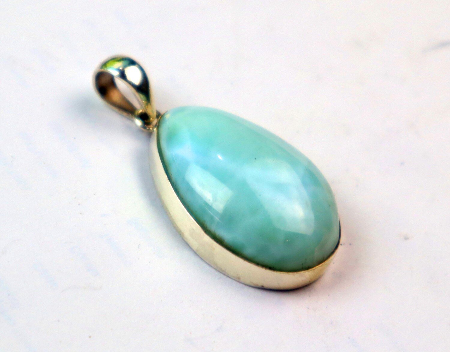 Beautiful Natural Light Blue Larimar .925 Sterling Silver Pendant 42mm – photo 6