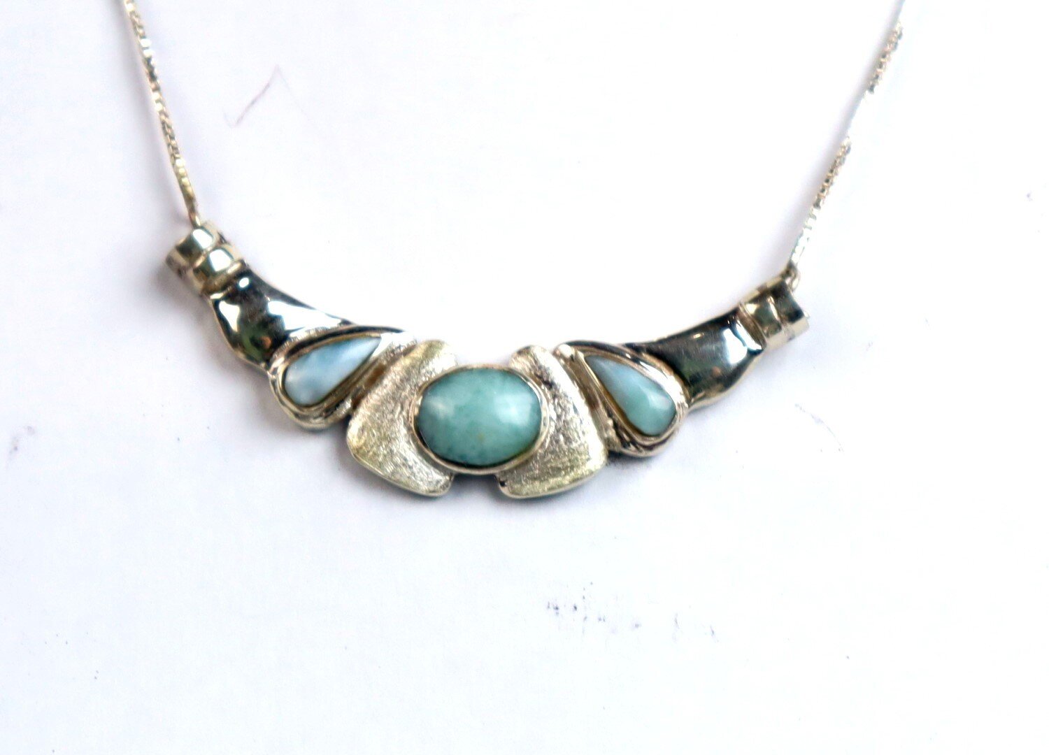 Excellent Natural Light Blue Larimar .925 Sterling Silver Necklace 20inch – photo 9