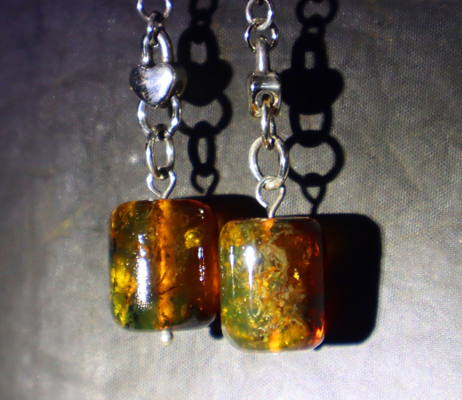 Impressive 2.5inch Natural Green Orange Amber .925 Sterling Silver Earrings – photo 4