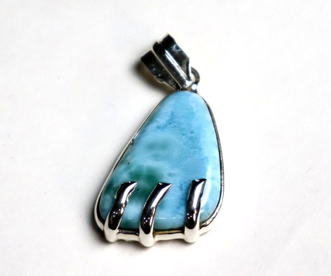 Charming Design Natural Ocean Blue Larimar .925 Sterling Silver Pendant 48mm – photo 5
