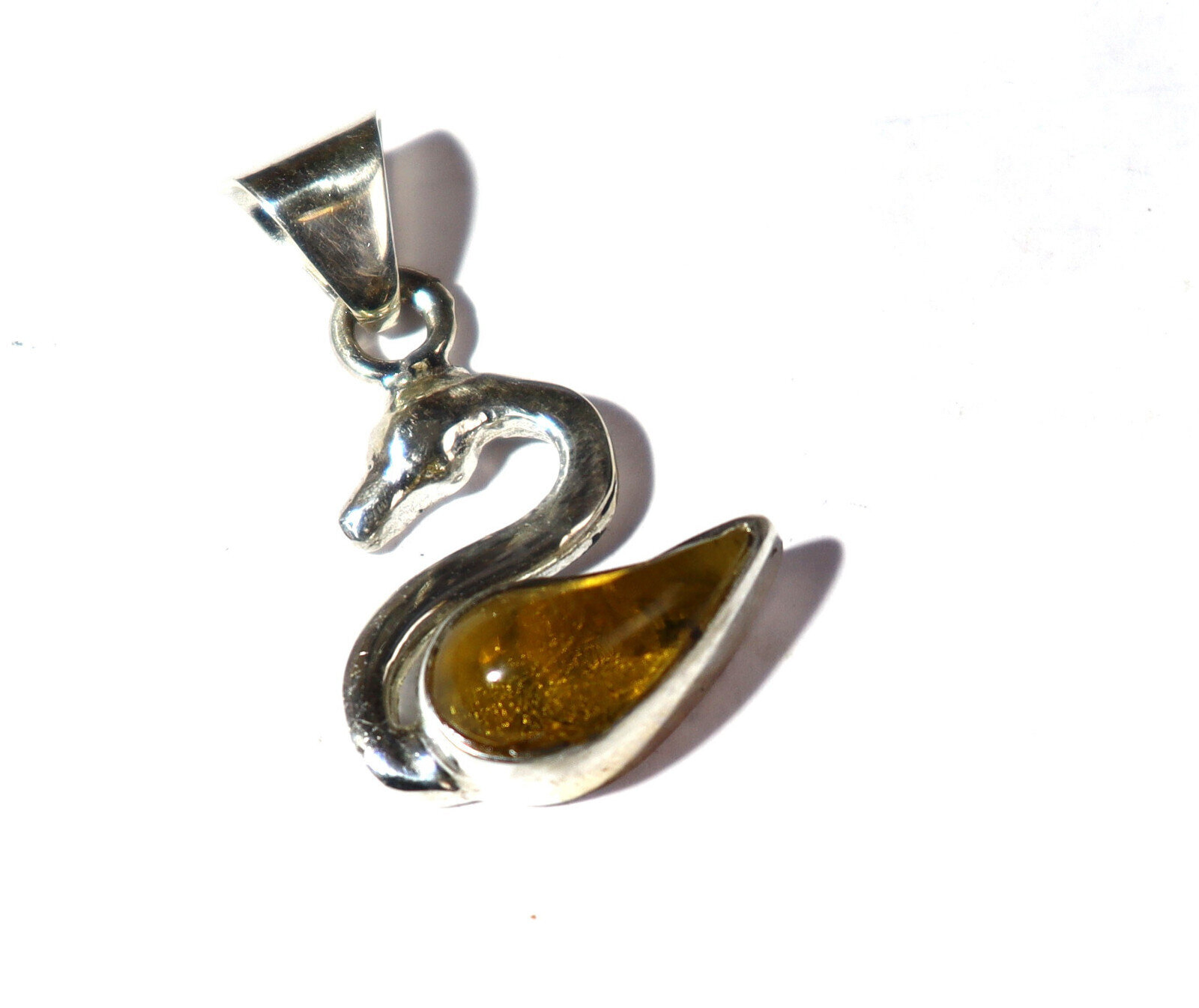 Splendid Natural Clear Yellow Amber .925 Sterling Silver Swan Pendant 31mm – photo 7