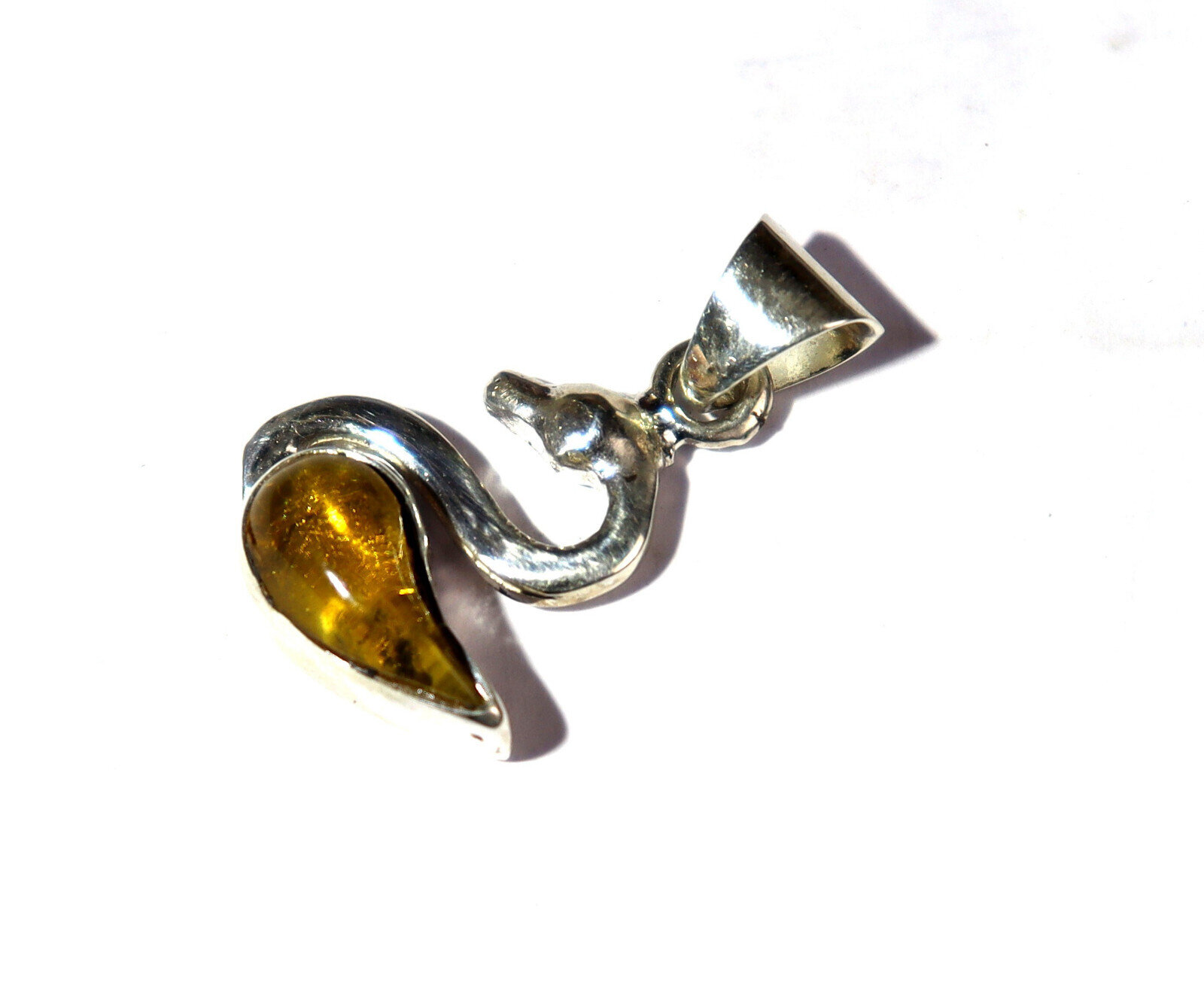 Splendid Natural Clear Yellow Amber .925 Sterling Silver Swan Pendant 31mm – photo 8