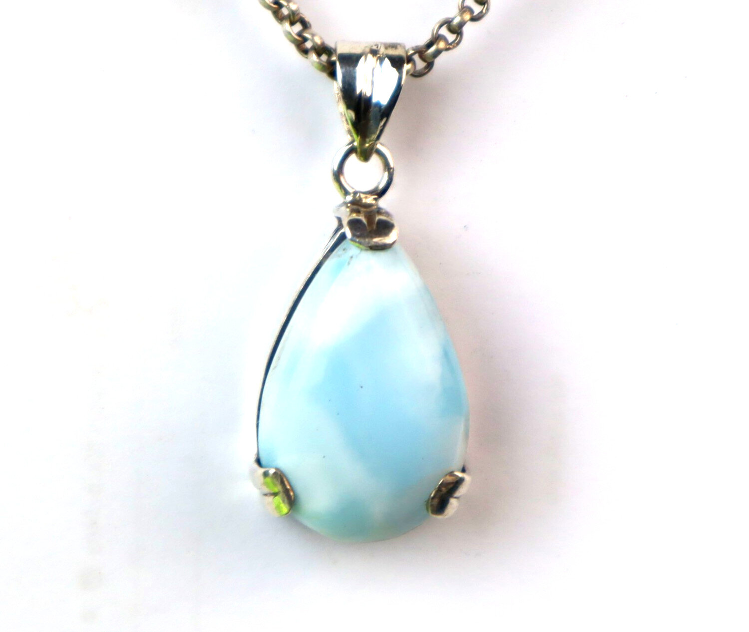 Splendid Natural Light Blue Larimar .925 Sterling Silver Pendant 39mm – photo 5