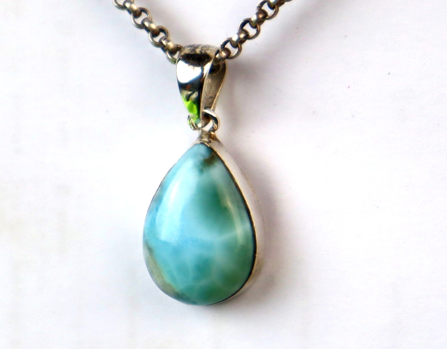 Beautiful Natural Ocean Blue Larimar .925 Sterling Silver Pendant 30mm – photo 4