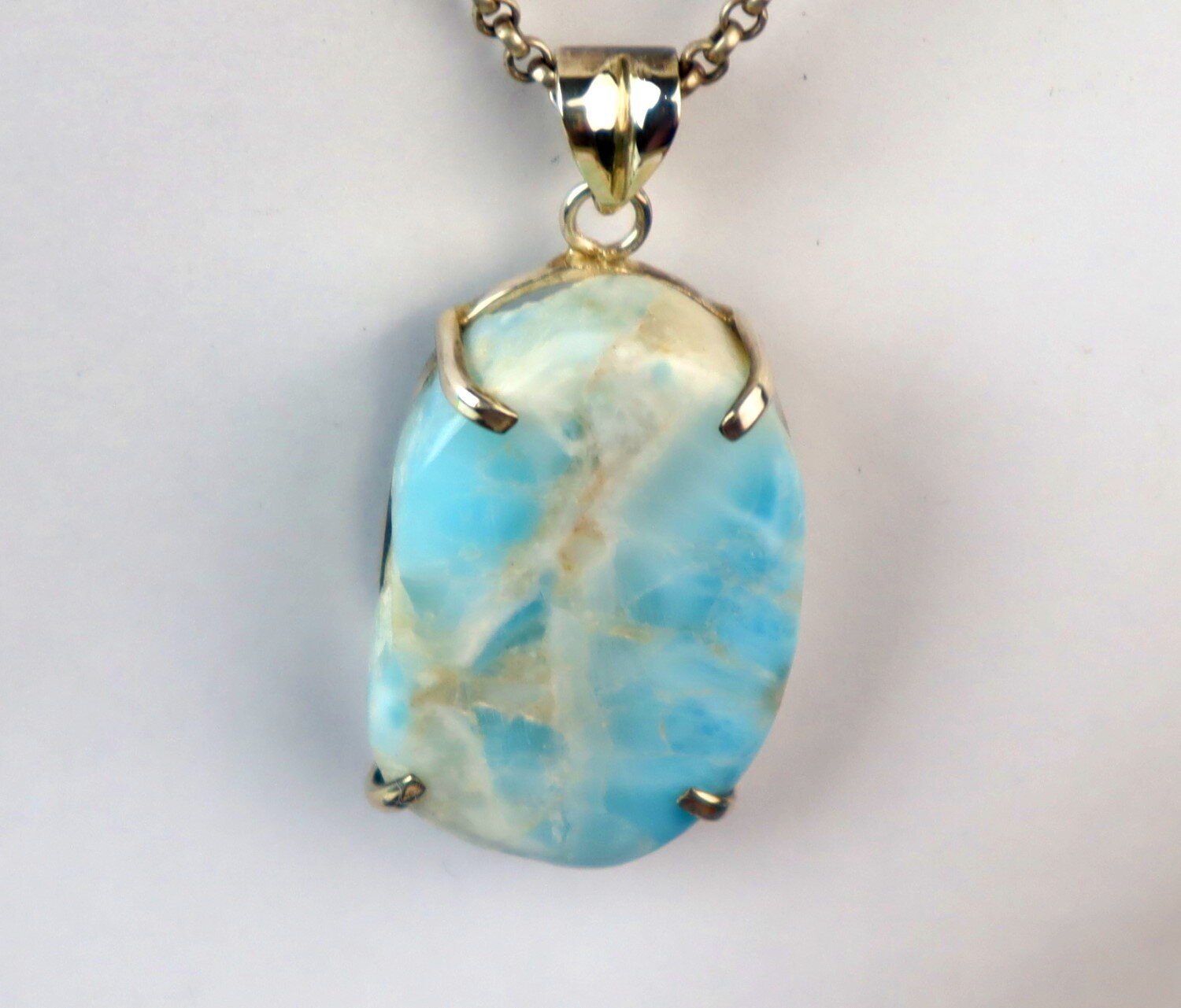 Impressive Natural Sky Blue Larimar .925 Sterling Silver Pendant 47mm – photo 7