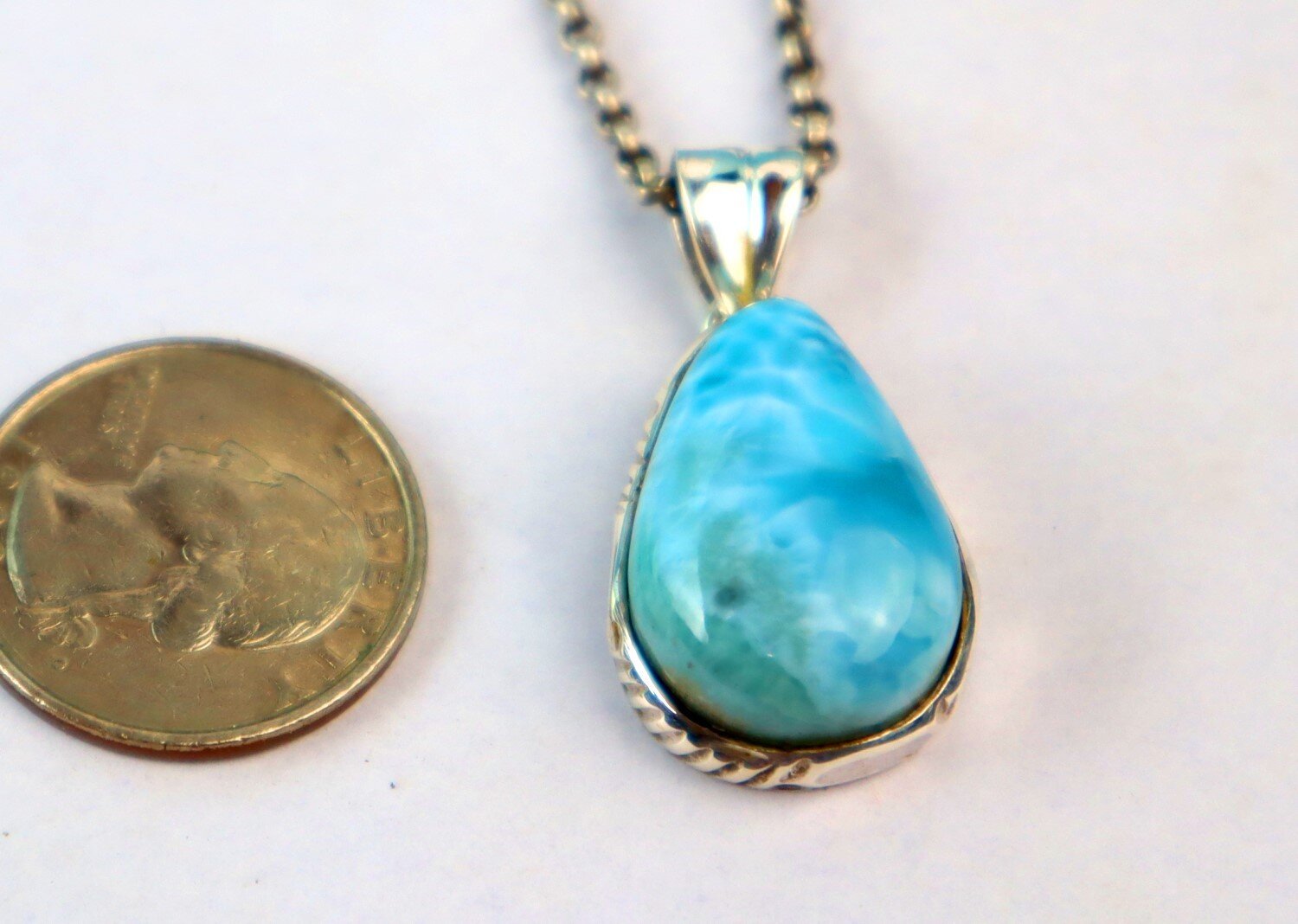 Impressive Natural Volcanic Blue Larimar .925 Sterling Silver Pendant 37mm – photo 7