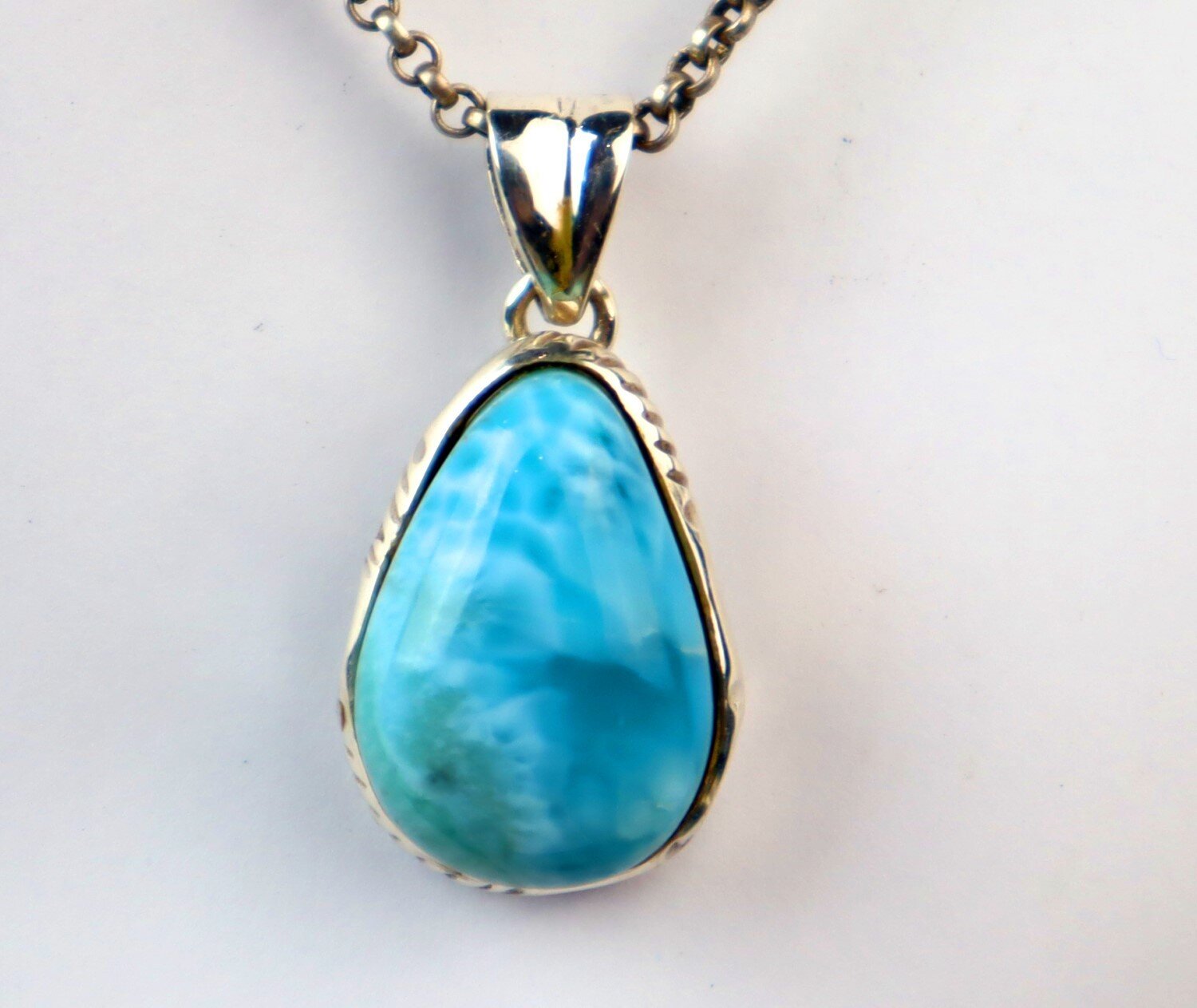 Impressive Natural Volcanic Blue Larimar .925 Sterling Silver Pendant 37mm – photo 9