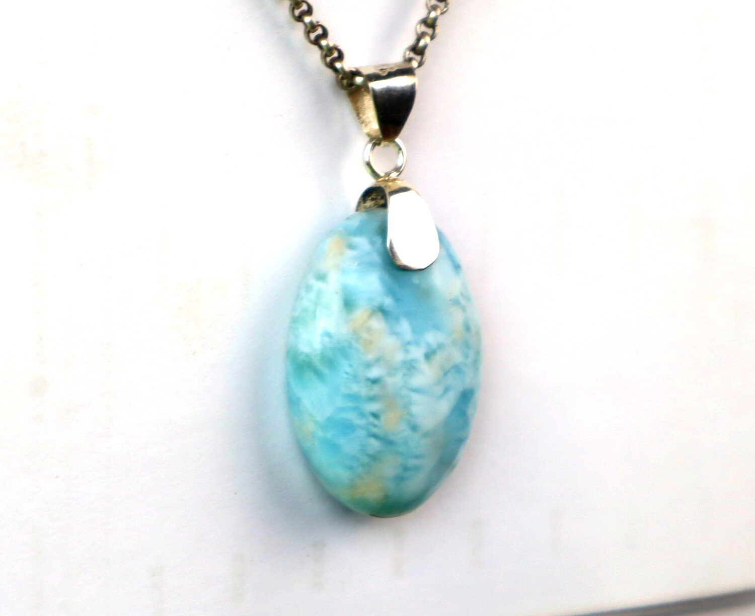 Impressive Natural Ocean Blue Larimar .925 Sterling Silver Pendant 46mm – photo 4