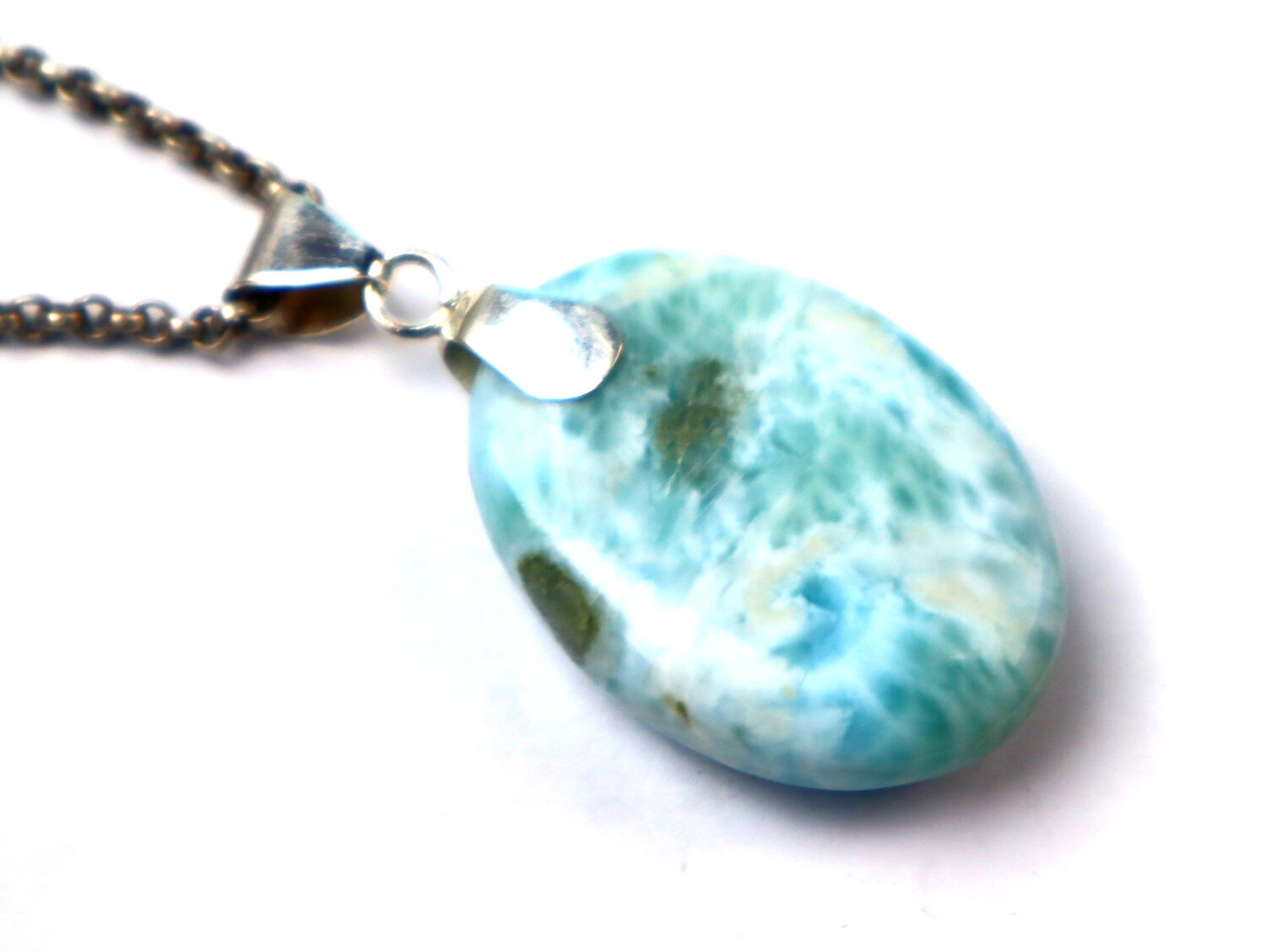 Impressive Natural Ocean Blue Larimar .925 Sterling Silver Pendant 46mm – photo 7