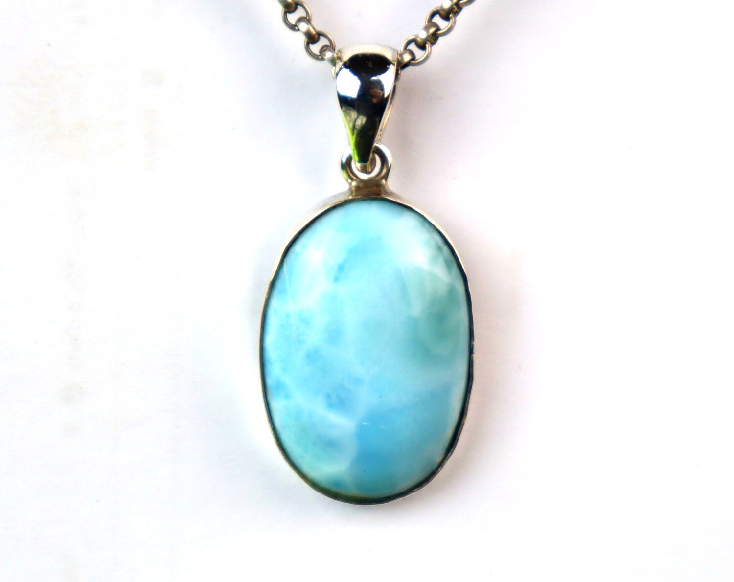 Impressive Natural Light Blue Larimar .925 Sterling Silver Pendant 38mm – photo 4