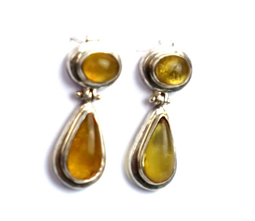 Exquisite Natural Clear Orange Yellow Amber .925 Sterling Silver Earrings 32.0mm – photo 5