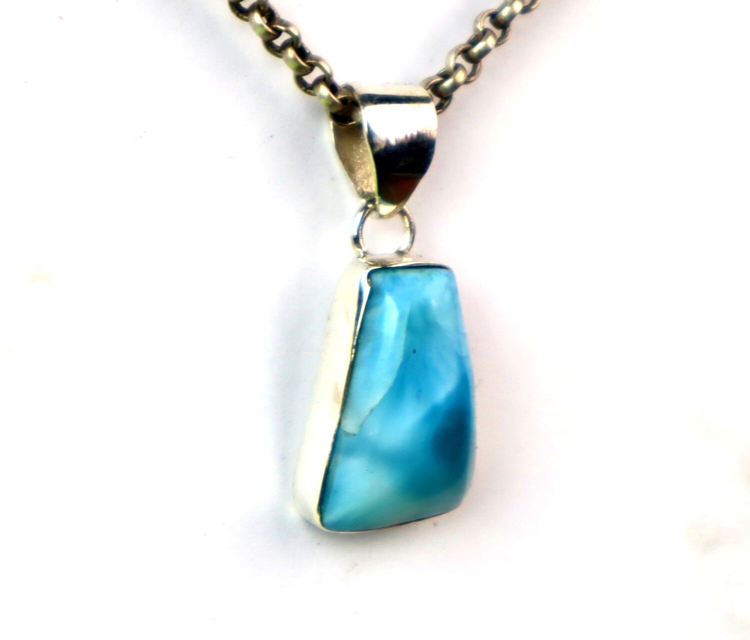 Lovely Natural Deep Blue Larimar .925 Sterling Silver Pendant 28mm – photo 5