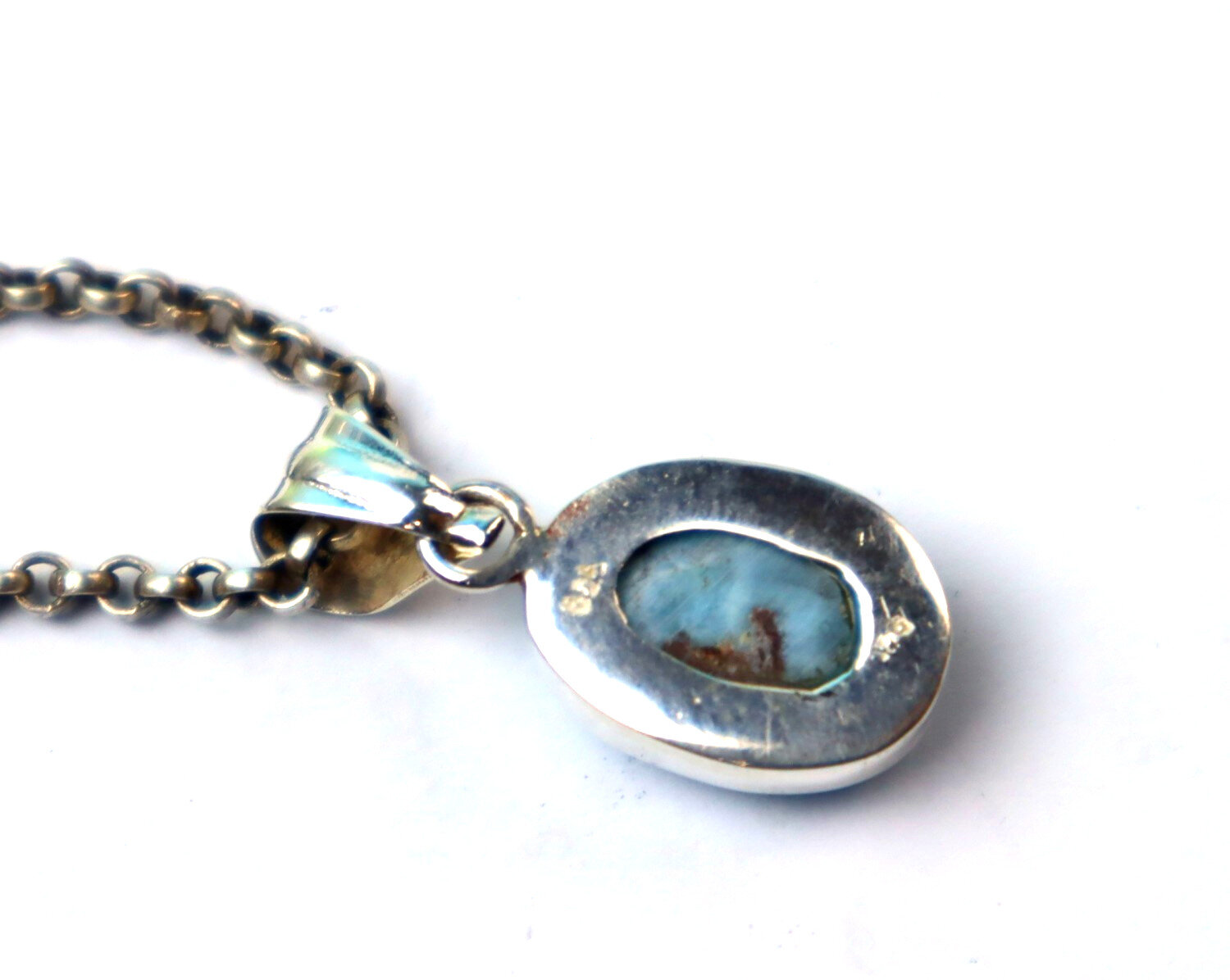 Lovely Natural Sky Blue Larimar .925 Sterling Silver Pendant 26mm – photo 7