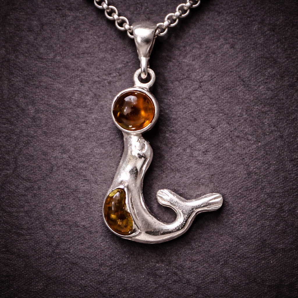 Natural Clear Green Yellow Amber 925 Sterling Silver Sea Lion, Seal Pendant 41mm – photo 8