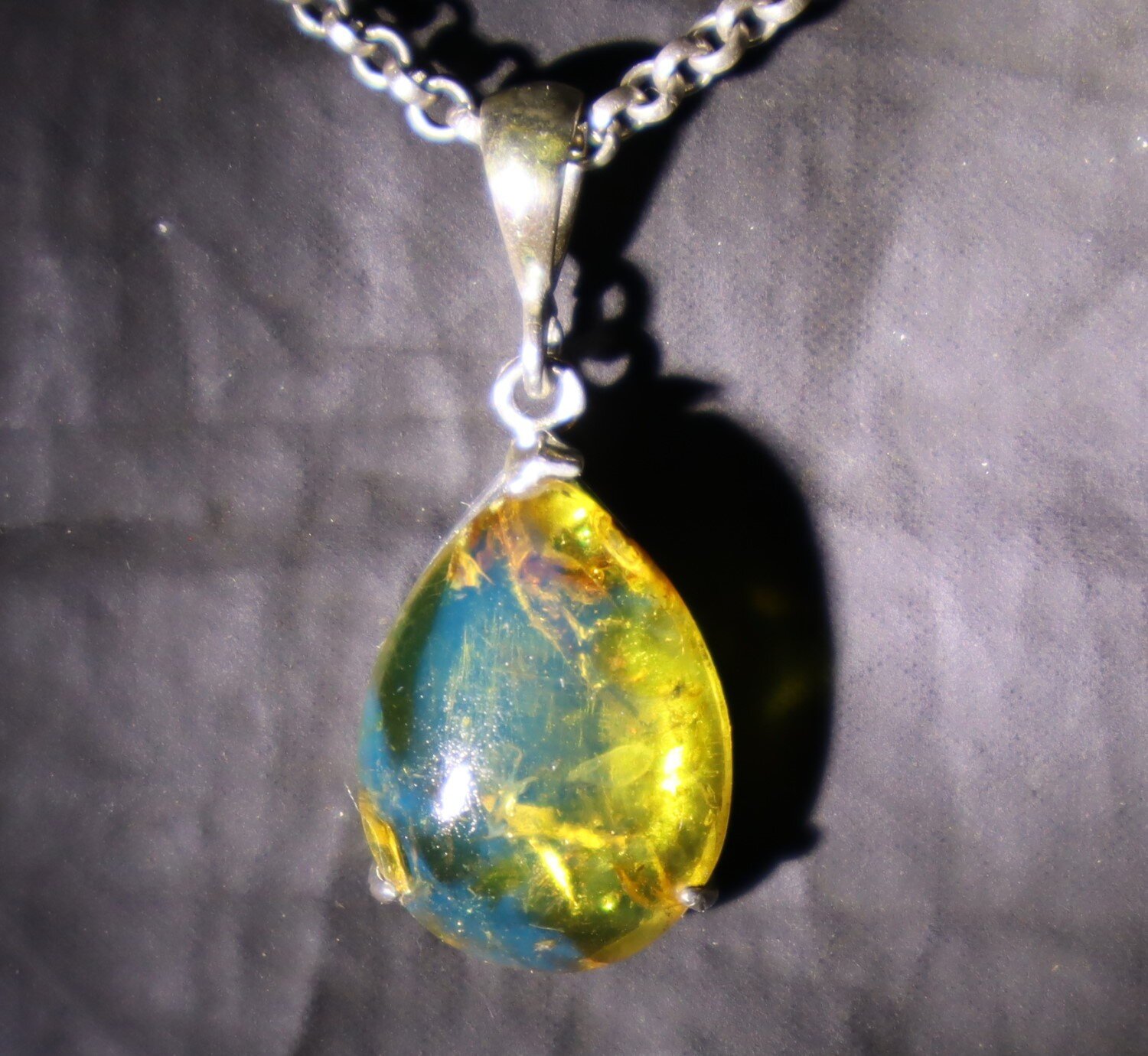 Exquisite Natural Clear Light Blue Amber .925 Sterling Silver Pendant 35mm – photo 8