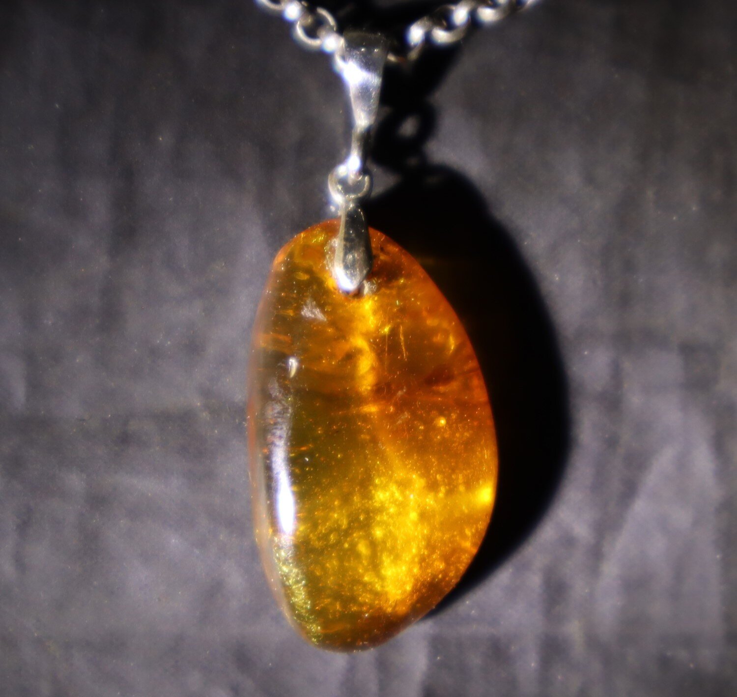 Lovely Natural Clear Light Orange Insect Amber .925 Sterling Silver Pendant 38mm – photo 5